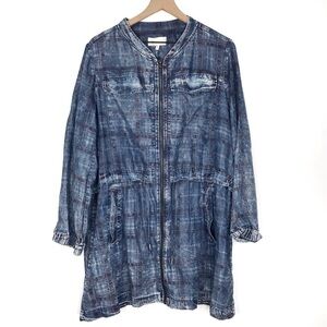 SKIES ARE BLUE Denim Chambray Zip Up Long Sleeve Dress 1X